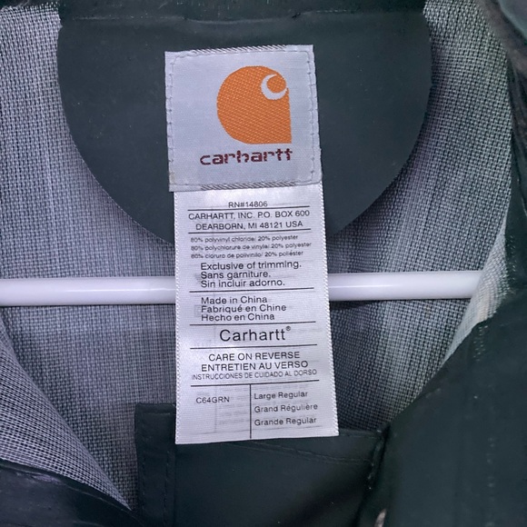 Carhartt Mens Large Surrey Rain Coat Jacket Dark Olive Green w/Hood (Waterproof) - Picture 8 of 11